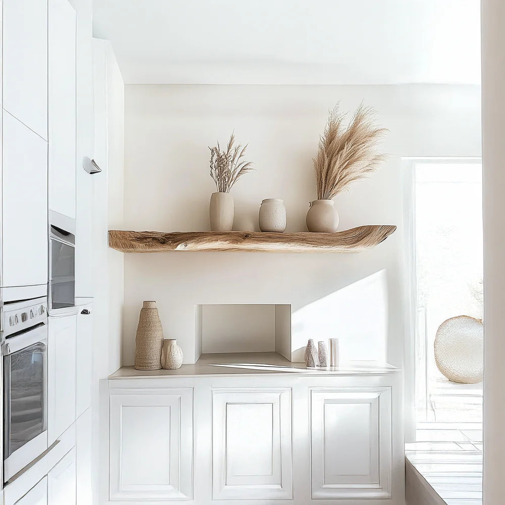 Boho Kitchen Floating Shelf Natural Edge Wooden Shelf For Wall Storage