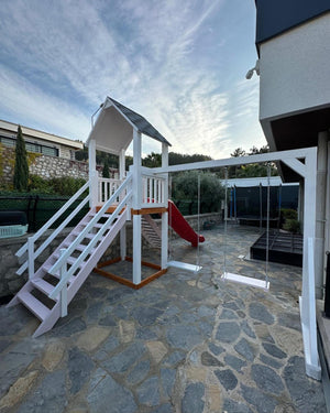 No 11 - The Rooftop Retreat Playset – Open-Air Tower with Dual Swings & Slide | 6x6 ft Platform | Modern Design | Perfect for Patios & Rooftops