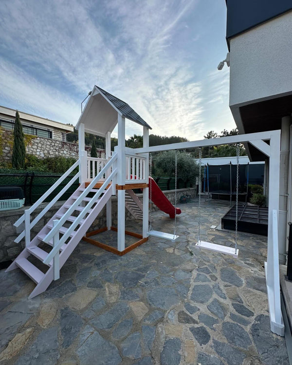 No 11 - The Rooftop Retreat Playset – Open-Air Tower with Dual Swings & Slide | 6x6 ft Platform | Modern Design | Perfect for Patios & Rooftops