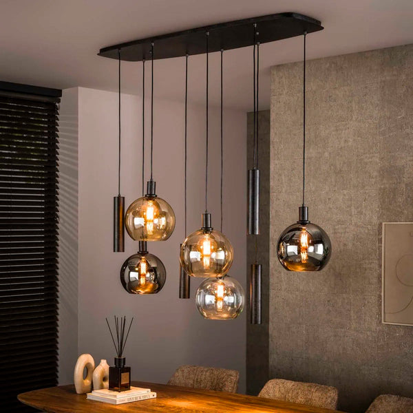 Tessio Suspension 9 Lampes en Verre Multicolore