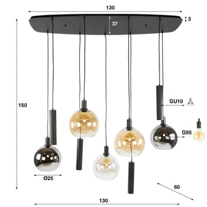 Tessio Suspension 9 Lampes en Verre Multicolore