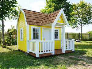 No 12 - Large Wooden Kids Playhouse with Loft, Terrace & Furniture – Painted Solid Wood House | Custom Roof | Outdoor Garden Playhouse