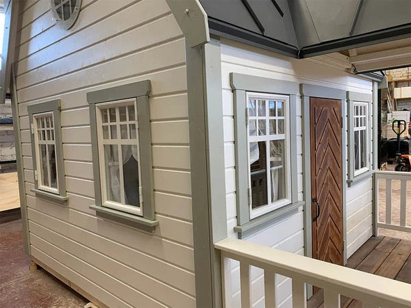 No 6 - Large Outdoor Wooden Playhouse for Kids – With Loft, White Furniture, Covered Terrace | Easy Assembly | Garden Toy House