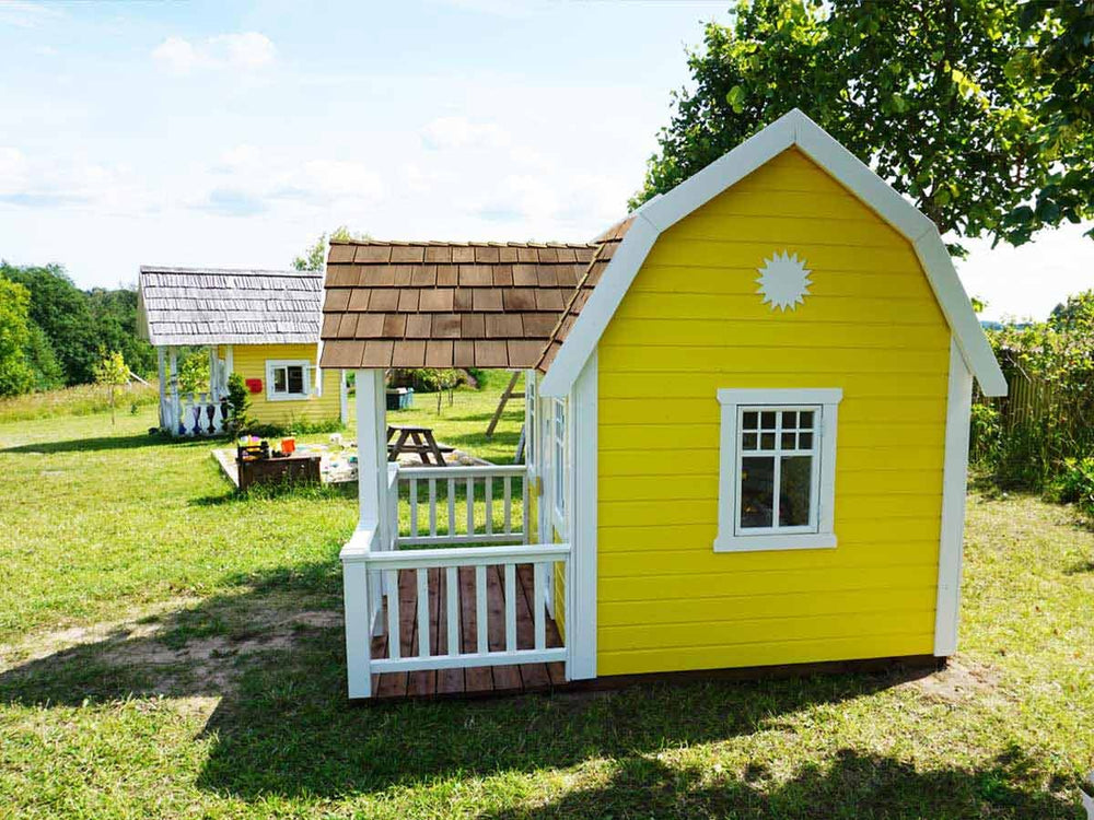 No 12 - Large Wooden Kids Playhouse with Loft, Terrace & Furniture – Painted Solid Wood House | Custom Roof | Outdoor Garden Playhouse