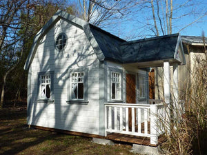 No 6 - Large Outdoor Wooden Playhouse for Kids – With Loft, White Furniture, Covered Terrace | Easy Assembly | Garden Toy House