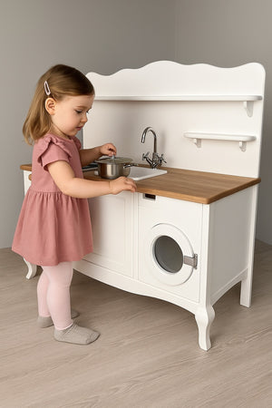 No 3 -  Soft Coloured Wooden Play Kitchen for Kids (Ages 2–6) | Safe Montessori-Inspired Pretend Toy | Eco-Friendly