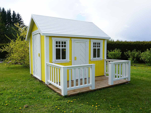 No 5 - Custom Wooden Playhouse with Loft & Furniture | 6x8 ft Outdoor Kids Playhouse | Painted Wood, Metal Roof, Terrace, Personalization Included