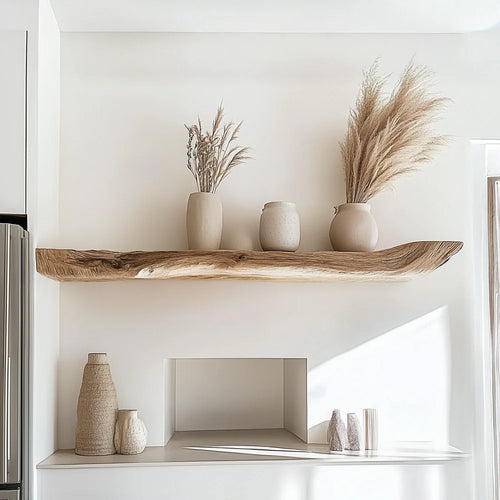 Boho Kitchen Floating Shelf Natural Edge Wooden Shelf For Wall Storage